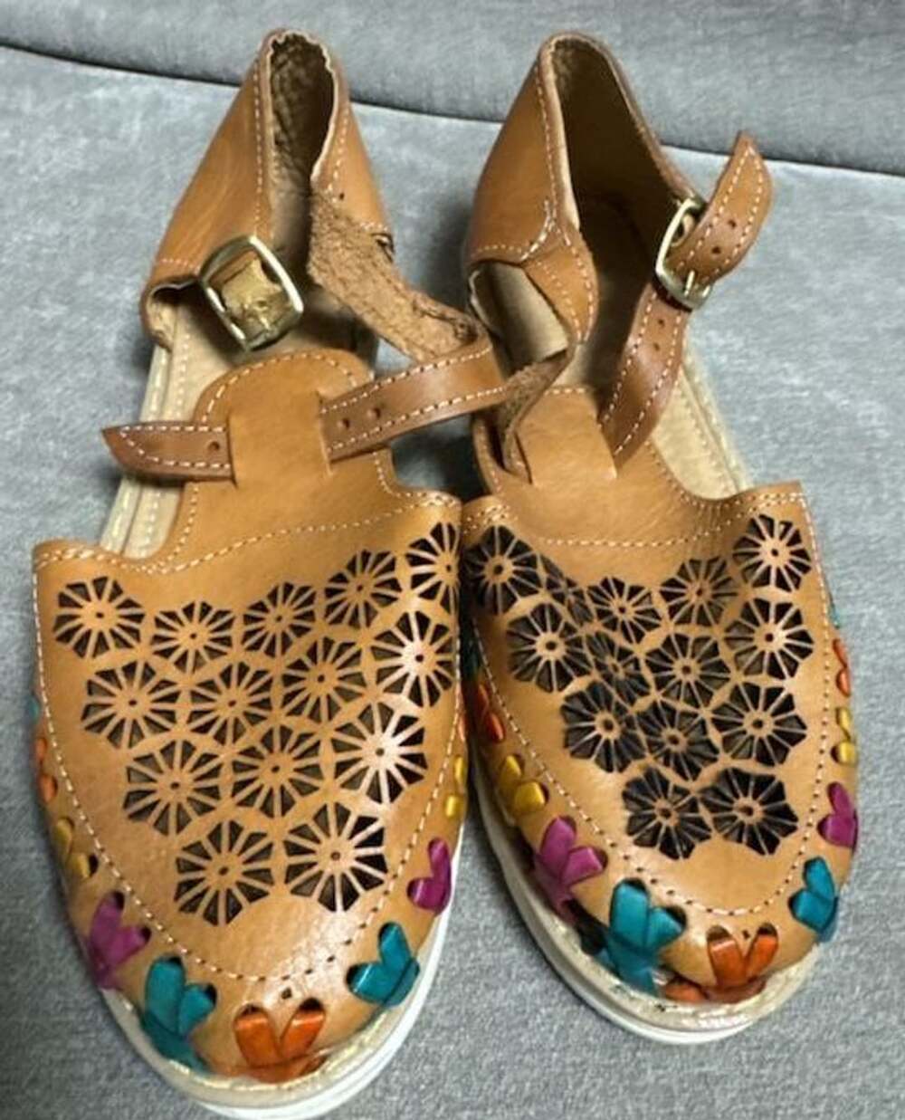 Handmade Mexican Leather Platform Huarache Sandals with Floral Cutouts